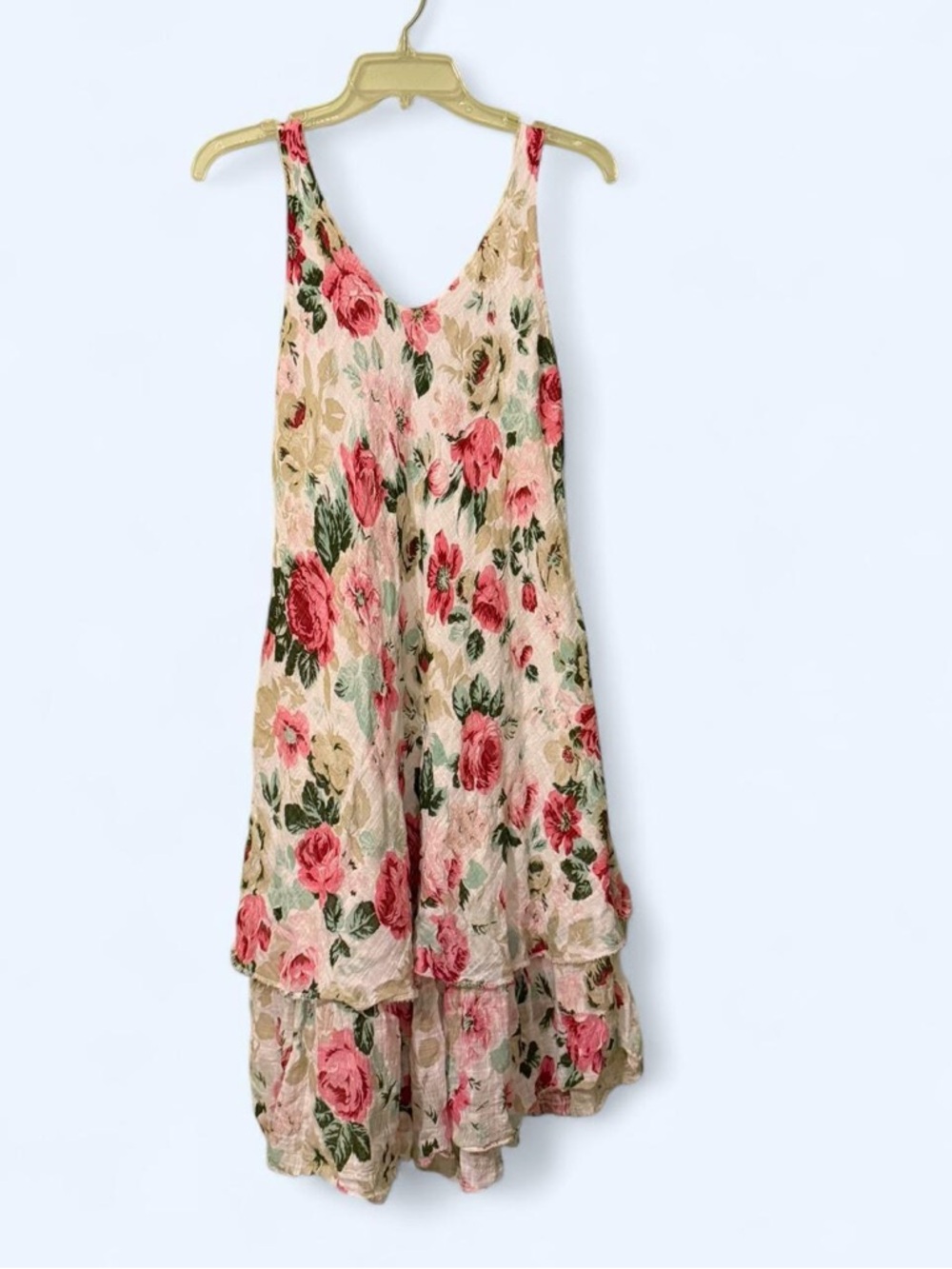 Floral Tiered Slip Dress in Pink & Cream